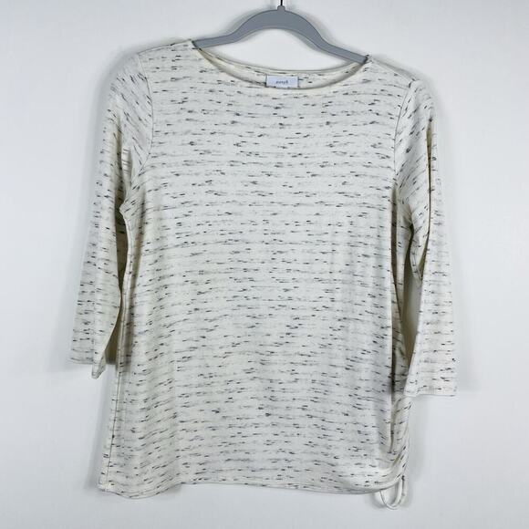 J. Jill Pure Size Small Space Dye 3/4 Sleeve Side Ruched Top Cream Cotton Modal - Picture 1 of 6